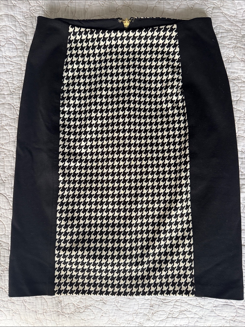 Michael Kors Black and White Houndstooth Panel Pencil Skirt